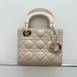 Dior Lady Dior Mini Top-Handle Bag in Beige